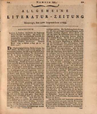 Allgemeine Literatur-Zeitung (Literarisches Zentralblatt für Deutschland) Montag 21. September 1789