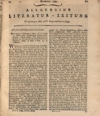 Allgemeine Literatur-Zeitung (Literarisches Zentralblatt für Deutschland) Freitag 25. September 1789