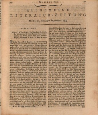 Allgemeine Literatur-Zeitung (Literarisches Zentralblatt für Deutschland) Montag 28. September 1789