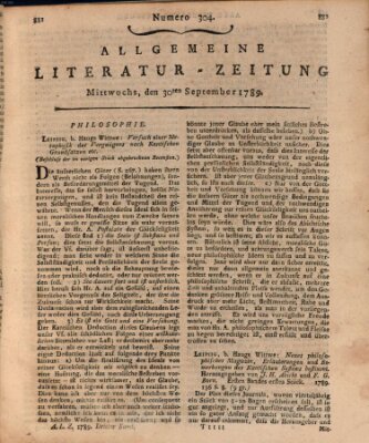 Allgemeine Literatur-Zeitung (Literarisches Zentralblatt für Deutschland) Mittwoch 30. September 1789