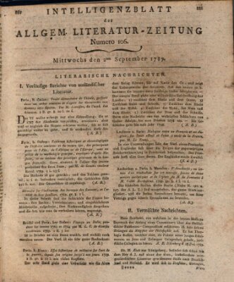 Allgemeine Literatur-Zeitung (Literarisches Zentralblatt für Deutschland) Mittwoch 2. September 1789