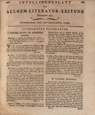 Allgemeine Literatur-Zeitung (Literarisches Zentralblatt für Deutschland) Samstag 12. September 1789