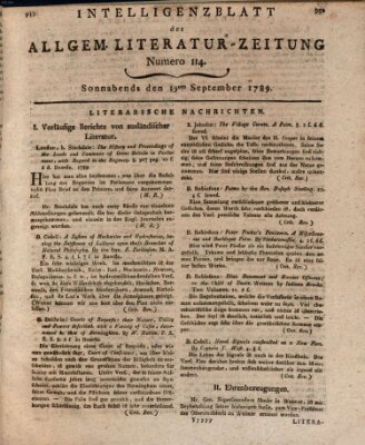 Allgemeine Literatur-Zeitung (Literarisches Zentralblatt für Deutschland) Samstag 19. September 1789