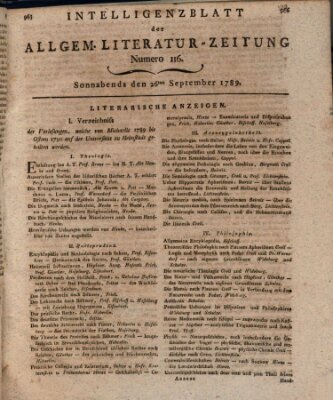 Allgemeine Literatur-Zeitung (Literarisches Zentralblatt für Deutschland) Samstag 26. September 1789