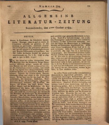 Allgemeine Literatur-Zeitung (Literarisches Zentralblatt für Deutschland) Samstag 17. Oktober 1789