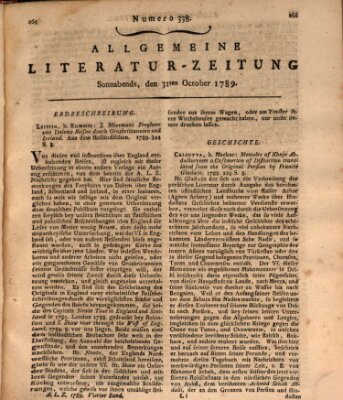 Allgemeine Literatur-Zeitung (Literarisches Zentralblatt für Deutschland) Samstag 31. Oktober 1789