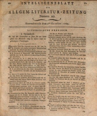 Allgemeine Literatur-Zeitung (Literarisches Zentralblatt für Deutschland) Samstag 3. Oktober 1789