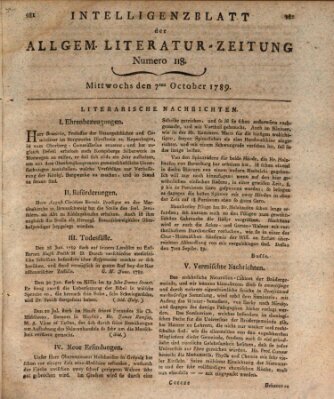 Allgemeine Literatur-Zeitung (Literarisches Zentralblatt für Deutschland) Mittwoch 7. Oktober 1789