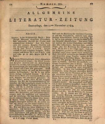 Allgemeine Literatur-Zeitung (Literarisches Zentralblatt für Deutschland) Donnerstag 12. November 1789