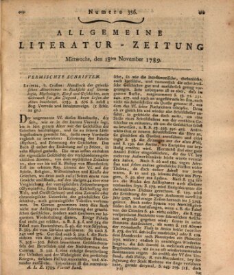 Allgemeine Literatur-Zeitung (Literarisches Zentralblatt für Deutschland) Mittwoch 18. November 1789