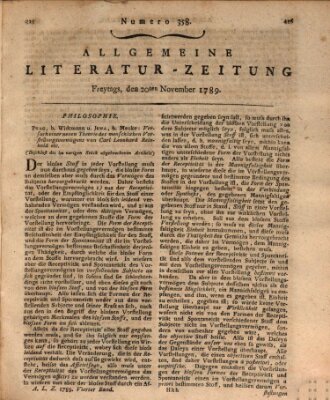 Allgemeine Literatur-Zeitung (Literarisches Zentralblatt für Deutschland) Freitag 20. November 1789