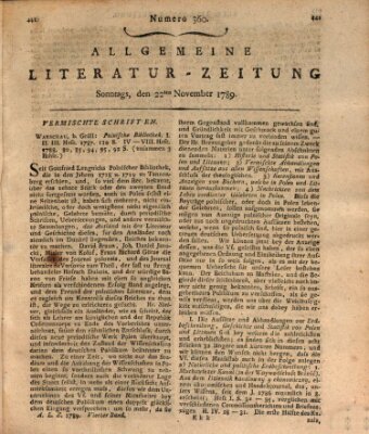 Allgemeine Literatur-Zeitung (Literarisches Zentralblatt für Deutschland) Sonntag 22. November 1789