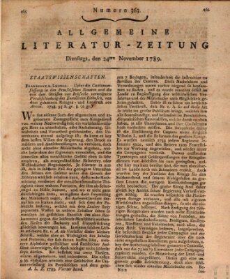 Allgemeine Literatur-Zeitung (Literarisches Zentralblatt für Deutschland) Dienstag 24. November 1789