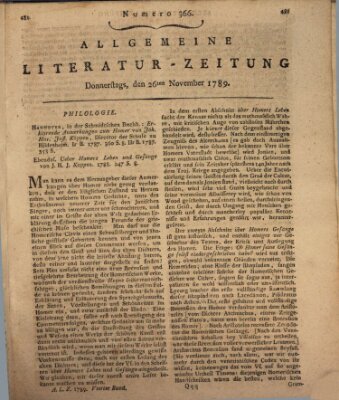 Allgemeine Literatur-Zeitung (Literarisches Zentralblatt für Deutschland) Donnerstag 26. November 1789