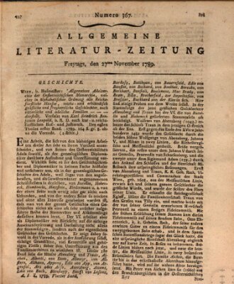 Allgemeine Literatur-Zeitung (Literarisches Zentralblatt für Deutschland) Freitag 27. November 1789