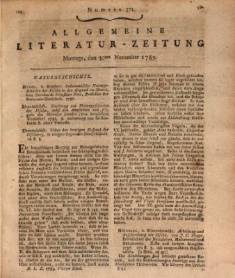 Allgemeine Literatur-Zeitung (Literarisches Zentralblatt für Deutschland) Montag 30. November 1789