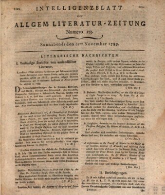 Allgemeine Literatur-Zeitung (Literarisches Zentralblatt für Deutschland) Samstag 21. November 1789