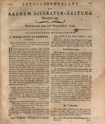 Allgemeine Literatur-Zeitung (Literarisches Zentralblatt für Deutschland) Mittwoch 25. November 1789