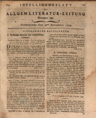 Allgemeine Literatur-Zeitung (Literarisches Zentralblatt für Deutschland) Samstag 28. November 1789