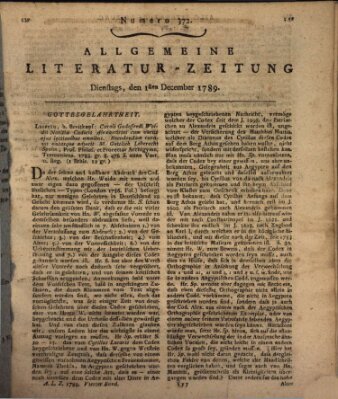 Allgemeine Literatur-Zeitung (Literarisches Zentralblatt für Deutschland) Dienstag 1. Dezember 1789