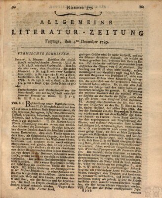 Allgemeine Literatur-Zeitung (Literarisches Zentralblatt für Deutschland) Freitag 4. Dezember 1789