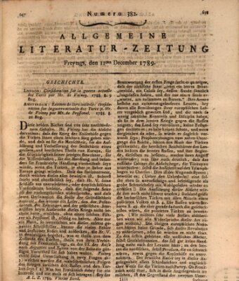 Allgemeine Literatur-Zeitung (Literarisches Zentralblatt für Deutschland) Freitag 11. Dezember 1789