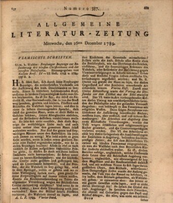 Allgemeine Literatur-Zeitung (Literarisches Zentralblatt für Deutschland) Mittwoch 16. Dezember 1789