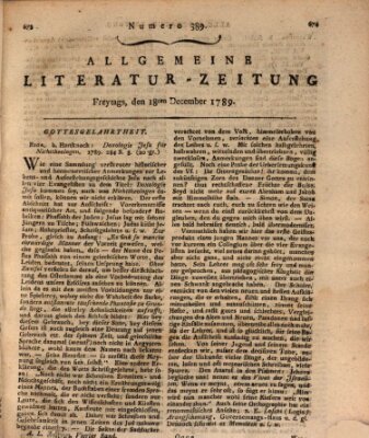 Allgemeine Literatur-Zeitung (Literarisches Zentralblatt für Deutschland) Freitag 18. Dezember 1789