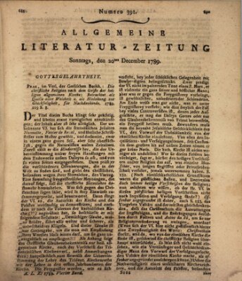 Allgemeine Literatur-Zeitung (Literarisches Zentralblatt für Deutschland) Sonntag 20. Dezember 1789