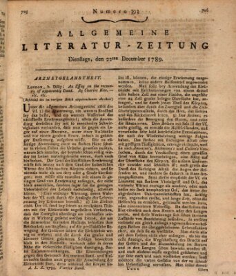 Allgemeine Literatur-Zeitung (Literarisches Zentralblatt für Deutschland) Dienstag 22. Dezember 1789