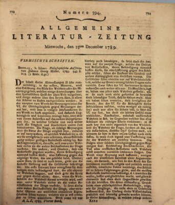 Allgemeine Literatur-Zeitung (Literarisches Zentralblatt für Deutschland) Mittwoch 23. Dezember 1789