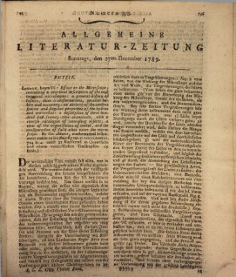 Allgemeine Literatur-Zeitung (Literarisches Zentralblatt für Deutschland) Sonntag 27. Dezember 1789