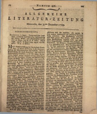 Allgemeine Literatur-Zeitung (Literarisches Zentralblatt für Deutschland) Mittwoch 30. Dezember 1789