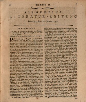 Allgemeine Literatur-Zeitung (Literarisches Zentralblatt für Deutschland) Dienstag 12. Januar 1790