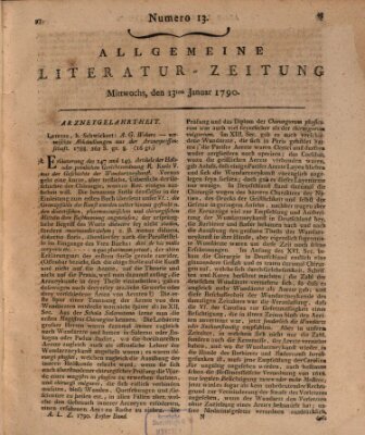 Allgemeine Literatur-Zeitung (Literarisches Zentralblatt für Deutschland) Mittwoch 13. Januar 1790