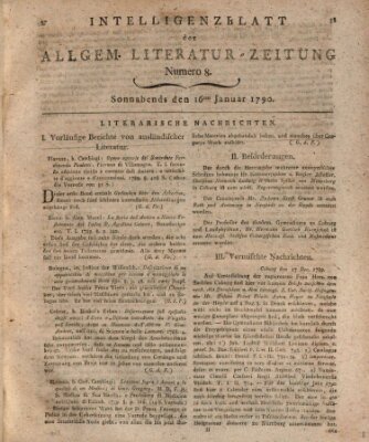 Allgemeine Literatur-Zeitung (Literarisches Zentralblatt für Deutschland) Samstag 16. Januar 1790