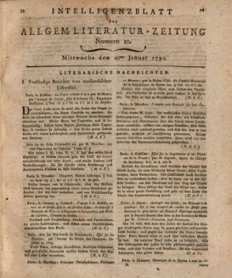 Allgemeine Literatur-Zeitung (Literarisches Zentralblatt für Deutschland) Mittwoch 20. Januar 1790