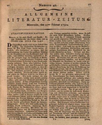 Allgemeine Literatur-Zeitung (Literarisches Zentralblatt für Deutschland) Mittwoch 10. Februar 1790