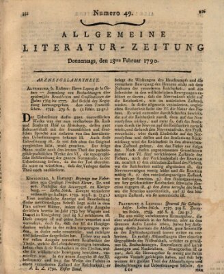 Allgemeine Literatur-Zeitung (Literarisches Zentralblatt für Deutschland) Donnerstag 18. Februar 1790