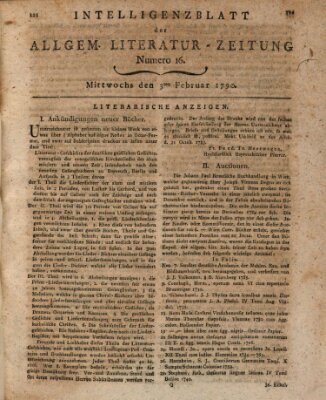 Allgemeine Literatur-Zeitung (Literarisches Zentralblatt für Deutschland) Mittwoch 3. Februar 1790