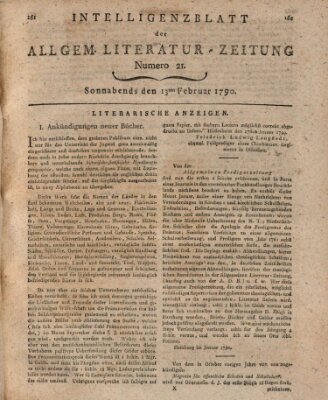 Allgemeine Literatur-Zeitung (Literarisches Zentralblatt für Deutschland) Samstag 13. Februar 1790