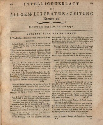 Allgemeine Literatur-Zeitung (Literarisches Zentralblatt für Deutschland) Mittwoch 24. Februar 1790