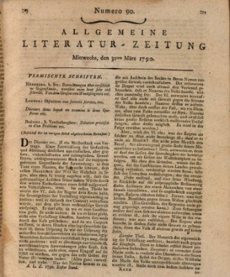 Allgemeine Literatur-Zeitung (Literarisches Zentralblatt für Deutschland) Mittwoch 31. März 1790