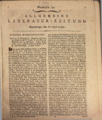 Allgemeine Literatur-Zeitung (Literarisches Zentralblatt für Deutschland) Donnerstag 1. April 1790