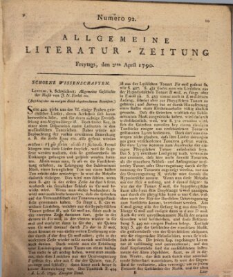 Allgemeine Literatur-Zeitung (Literarisches Zentralblatt für Deutschland) Freitag 2. April 1790