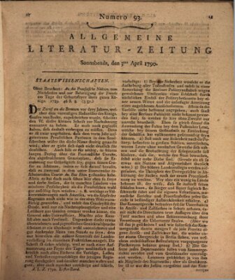 Allgemeine Literatur-Zeitung (Literarisches Zentralblatt für Deutschland) Samstag 3. April 1790