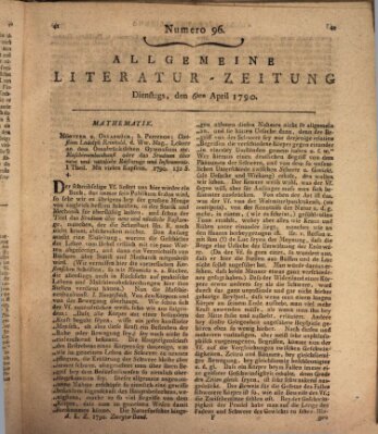 Allgemeine Literatur-Zeitung (Literarisches Zentralblatt für Deutschland) Dienstag 6. April 1790