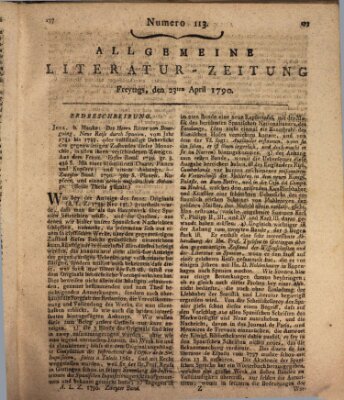 Allgemeine Literatur-Zeitung (Literarisches Zentralblatt für Deutschland) Freitag 23. April 1790