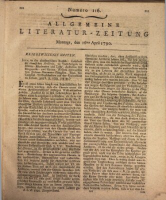 Allgemeine Literatur-Zeitung (Literarisches Zentralblatt für Deutschland) Montag 26. April 1790