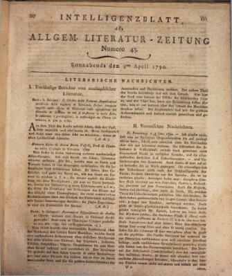 Allgemeine Literatur-Zeitung (Literarisches Zentralblatt für Deutschland) Samstag 3. April 1790